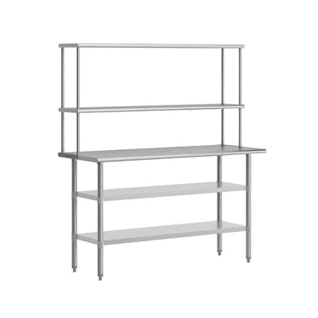 Flash Furniture Reese Work Table, 18 Gauge Stainless Steel Top Shelf and Double Overshelves, 2 Undershelves NH-WT-GU-2460-OSH-GG