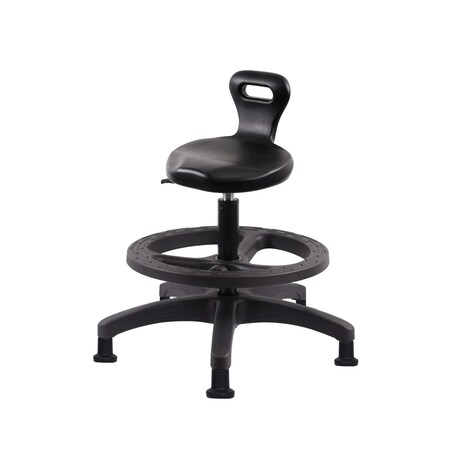 Blue Ridge Ergonomics Poly Serpent Stool - Medium Bench Height with Black Foot Ring & Stationary Glides in Black Poly PSPMBSL-RG-BF-RG-BLK