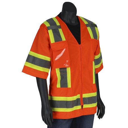 Pip ANSI Type R Class 3 Women's Contoured Two-Tone Eleven Pocket Surveyors Vest w/Solid Front/Mesh Back 303-0513-OR/XL