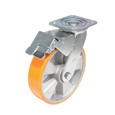 Vestil Polyurethane Swivel With Total Brake Caster 8 In. x 2 In. 1543 lb Orange/Silver CST-VE-8X2PUA-SWTB