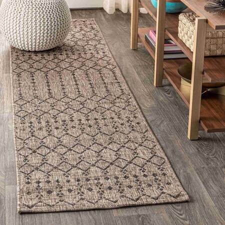 Jonathan Y Ourika Moroccan Geometric Textured Weave Natural/Black 2 ft. x 10 ft. Indoor/Outdoor Runner Rug SMB108D-210