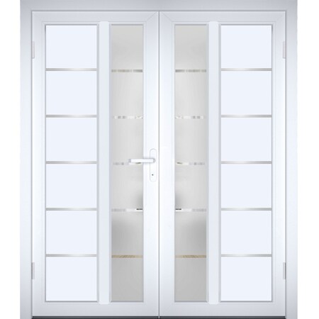 Vdomdoors Front Exterior Prehung Metal-Plastic Double Doors / MANUX 8088 White Silk / Office Commercial and R MANUX8088DEXD-WS-RH-W72xH80