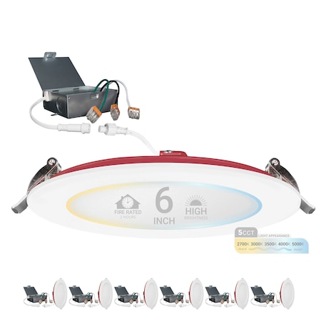 Nuwatt 6 Inch 2 Hour Trim Fire Rated Recessed Lighting, Canless LED Lights 2700K-5000K, 1200LM, 6PK NW-P-DL-6-15W-5CT-FR-WH-6P