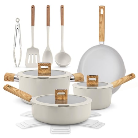 Nutrichef 14-Piece pots and pans Set Ceramic Cookware Set, White NCCWST14WDBG