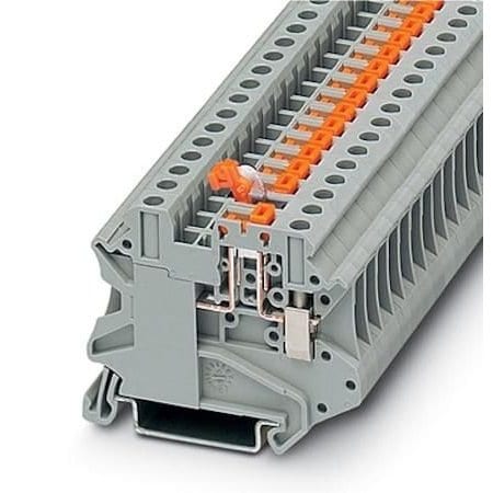 Omega Disconnect Terminal Block, Knife, 16 A, 600 Vac, 26 AWG to 8 AWG, 6.2 mm (0.24 "), Gray, 9 mm (0.35 XBUT4MT