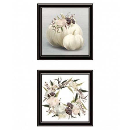 Set Of Two BOHO Pumpkins and Flowers 1 Black Framed Print Wall Art, 2PK