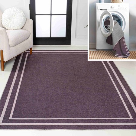 Jonathan Y Sloane Classic 2-Stripe Border Non-Slip Machine-Washable Dark Purple/Light Purple 4ft x 6ft Area Rug WSH125C-4