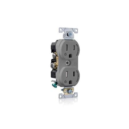Leviton Dec Plus Dup 15A 125V TR 2Mrk-Ctrl Gry TBR15-S2G