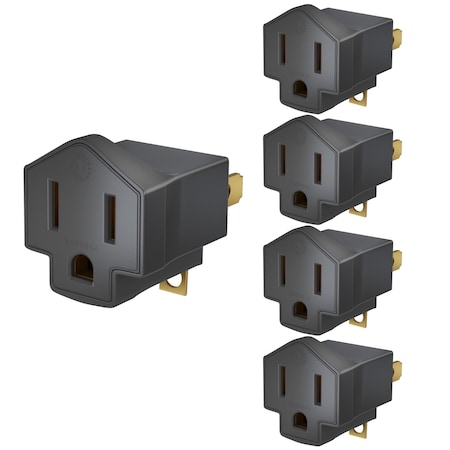 Maximm 2-Prong to 3-Prong Grounding Outlet Adapter Converter, 5PK, Gray, 5PK AD-2-TO-3PR-GRAY-5PK