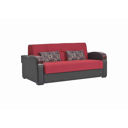 Homeroots 74" Red Chenille Sleeper Sofa And Toss Pillows With Brown Legs 607197