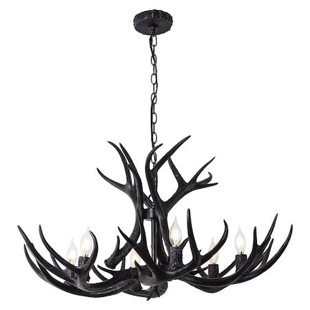 Jonathan Y Eldora 33" 6-Light Rustic Farmhouse Adjustable Resin Antler LED Chandelier, Black JYL6318C
