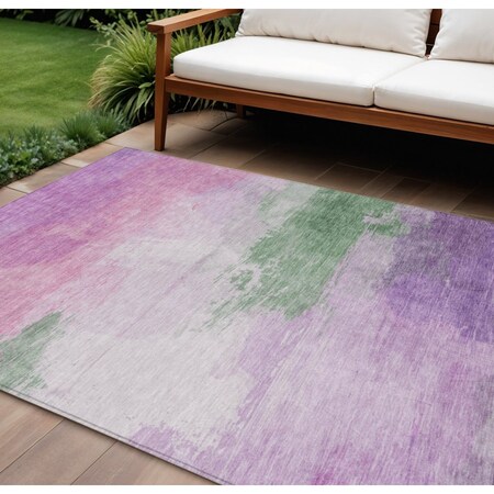 Homeroots 9' X 12' Lilac Lavender And Green Abstract Washable Indoor Outdoor Area Rug 611274