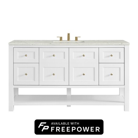 James Martin Vanities Breckenridge 60 in. Single Vanity, Bright White, w/ 3 CM Victorian Silver Silestone Top 330-V60S-BW-FVSL