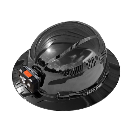 Klein Tools Hard Hat, REFLEKTOR Black Chrome, Vented Full Brim, Class C, Headlamp 60996