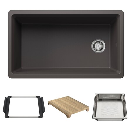 Blanco Inteos SILGRANIT 33in Single Bowl Reversible Undermount Workstation Kitchen Sink - Cinder 443313
