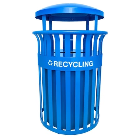 Ex-Cell Kaiser 35.5 Gallon Outdoor Recycling Receptacle with Rain Canopy, Blue RC-SCD2633 RBL