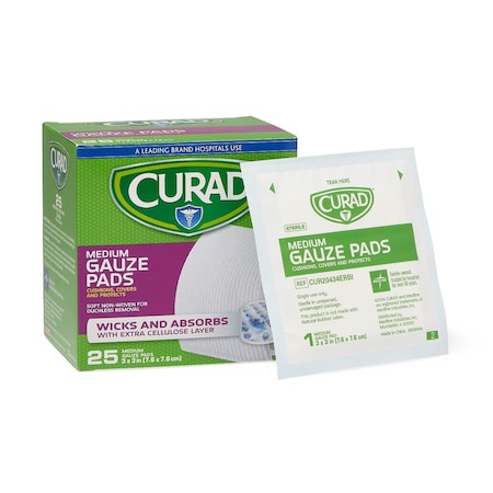 Medline CURAD Sterile Pro-Gauze Pad, 3in x 3in, 25/Box, 24PK CUR20434ERBI