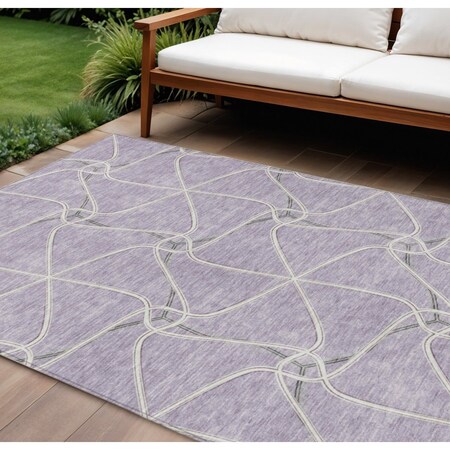 Homeroots 9' X 12' Lavender And Ivory Geometric Washable Indoor Outdoor Area Rug 612885