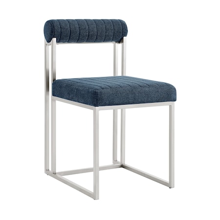 Homeroots Set of Two Blue And Silver Upholstered Polyester Open Back Dining Side Chairs 569419