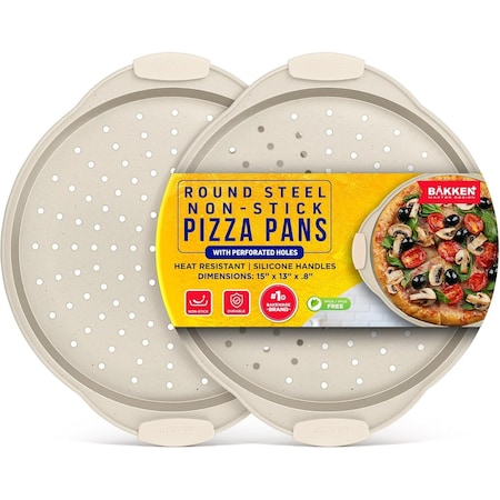 Bakken- Swiss BAKKEN Pizza Pan, Round Perforated, Nonstick Marble Coating, Dishwasher Safe, White, 2PK BAKPIZWHT26