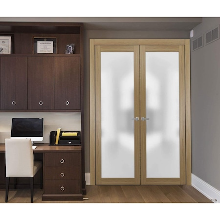 Sartodoors Planum 2102 Interior Double Closet Doors Honey Ash with Trims Frame Handles-64x80 (2* 32x80) PLANUM2102DD-HA-64