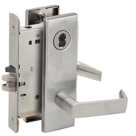Schlage Grade 1 Classroom Mortise Lock, FSIC Less Core, 06 Lever, N Escutcheon, Satin Chrome Finish L9070J 06N 626