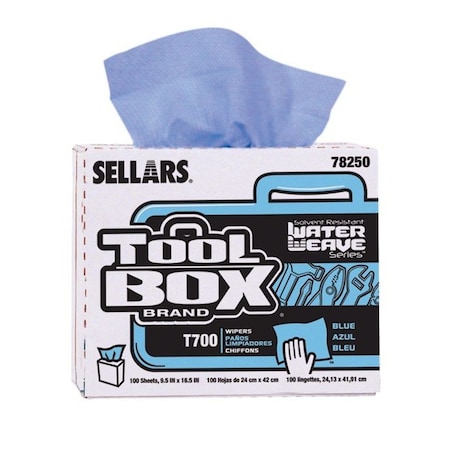 Sellars Toolbox T700 Interfold Wiper Pop-Up-Box - Blue 8.27" x 16.5" Sht 8/Cs, 8PK 78250