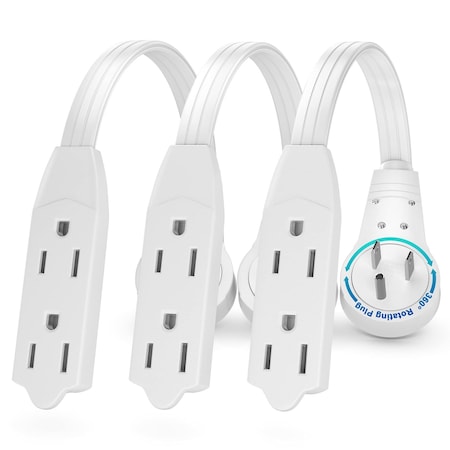 Maximm 0.5ft 16AWG 3-Outlet 360 degrees Flat Plug Extension Cord, 3-Prong UL, 3PK, White, 3PK ADW-360-33.5-3PK-W