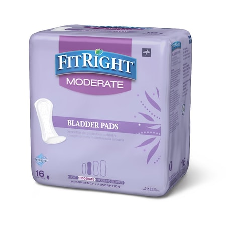 Medline FitRight ActivEdge Bladder Control Pad, Moderate, 4in x 11in, 16PK FBC1020Z