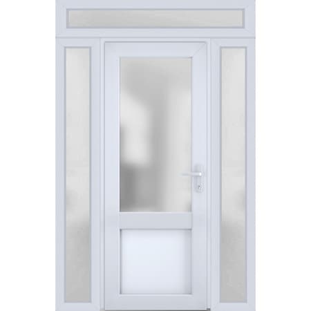 Vdomdoors Front Exterior Prehung FiberGlass Door Frosted Glass / Manux 8422 White Silk / 2 Sidelight and Tran MANUX8422EXD-WS-W14+36+14 x H80+14-LH