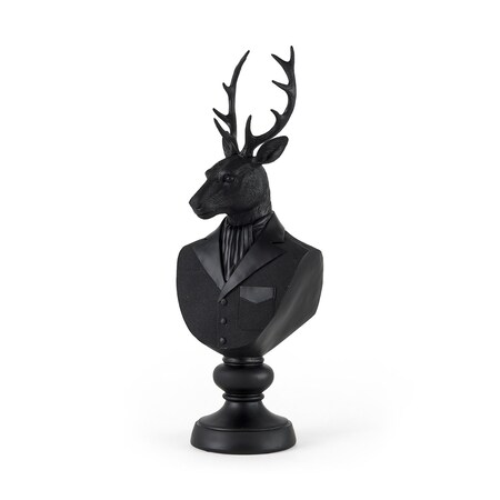 Homeroots 23" Black Polyresin Suited Deer Bust Tabletop Sculpture 392529