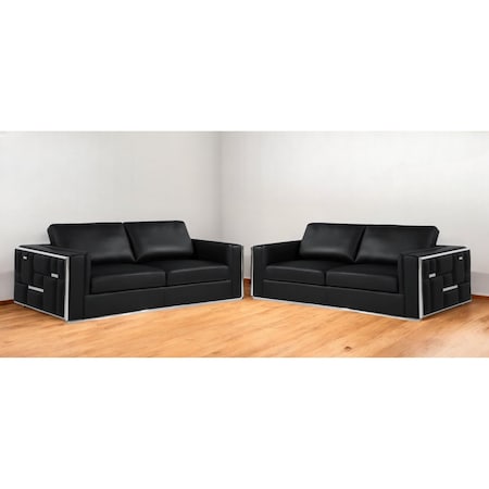 Homeroots Two Piece Indoor Black Italian Leather Four Person Seating Set 534161