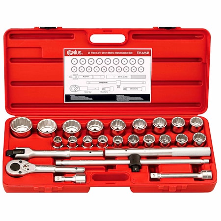 Genius Tools 25PC 314in Dr. Metric Hand Socket Set TW-625M