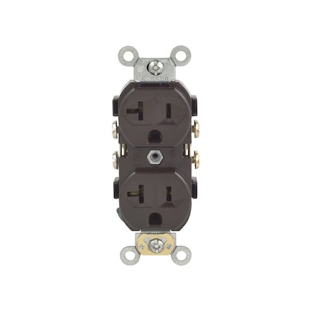 Leviton Duplex Receptacle, 2-Pole, 20 A, 125 VAC, Side Wiring, NEMA: 5-20R, Brown 0CR20-00S
