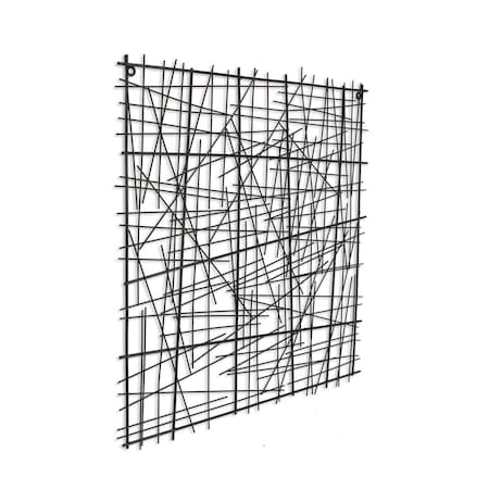 Homeroots 32" X 32" Black Handcrafted Abstract Lines Metal Hanging Dimensional Sculpture 483328