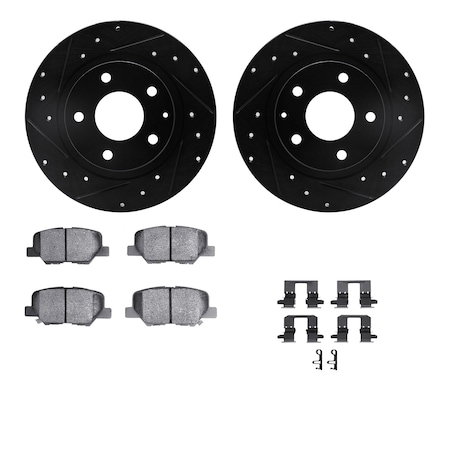 Dynamic Friction Co DFC Rotors-Drilled & Slotted-Black w/ 5000 Advanced Brake Pads Incl Hdw 8512-80046