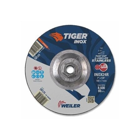 Weiler 7 X 1/4 TIGER INOX TY27GRIND WHL, 5/8-11 AH, 10PK 804-58124