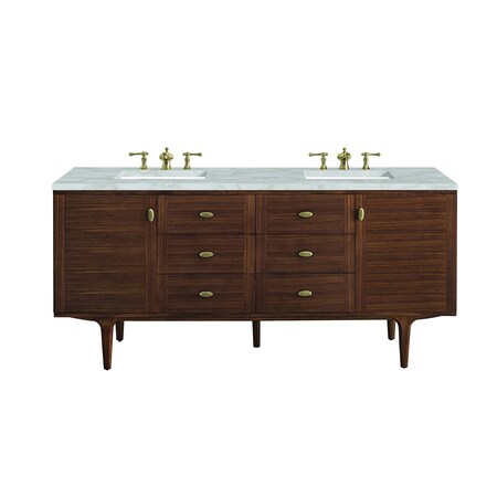 James Martin Vanities Amberly 72'' D Vanity, Mid-Century Walnut w/ Victorian Sil Top w/FreePower Wireless Charger 670-V72-WLT-FVSL
