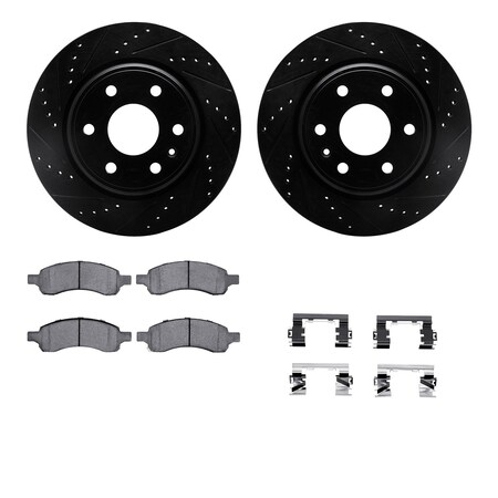 Dynamic Friction Co DFC Brake Rotor - Dimpled & Slotted - Black w/5000 Brake Pads & HW Kit 8512-48061