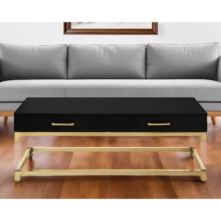 Homeroots 47" Black Gold And Clear Wood Acrylic And Steel Coffee Table 543853