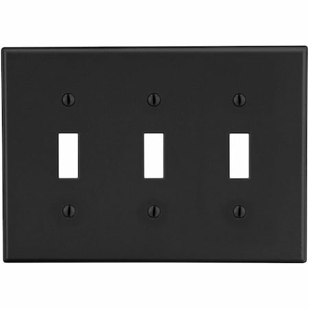 Hubbell Wiring Device-Kellems Toggle Switch Wall Plate, Number of Gangs: 3 Plastic, Satin Finish, Black P3BK