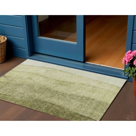 Homeroots 3' X 5' Olive Green And Artichoke Green Ombre Washable Indoor Outdoor Area Rug 581810
