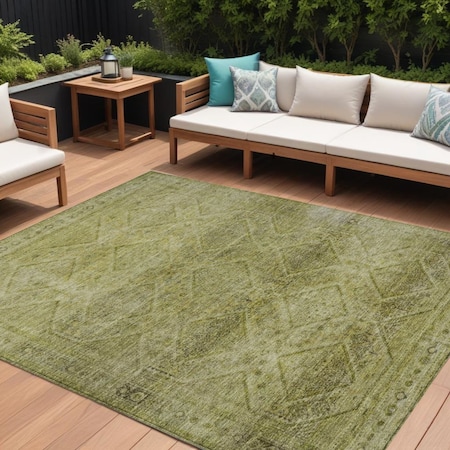 Homeroots 10' X 14' Artichoke Green And Ivory Geometric Washable Indoor Outdoor Area Rug 630488