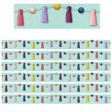 Teacher Created Resources Oh Happy Day Pom-Poms and Tassels Straight Border Trim, 35 Feet Per Pack, 6PK TCR9086