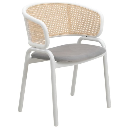 Leisuremod Ervilla Dining Chair with White Powder Coated Steel Legs and Wicker Back, Grey ECW-20GR