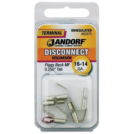 Jandorf Disconnect Terminal, 16 to 14 AWG Wire, Tin, Copper, 5/PK, 5PK 60875
