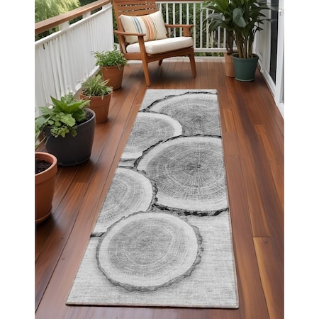 Homeroots 8' Runner Gray and Black Faux Bois Washable Non Skid Indoor Outdoor Runner Rug 564411