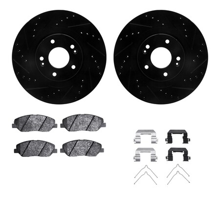 Dynamic Friction Co DFC Brake Rotor - Dimpled & Slotted - Black w/5000 Brake Pads & HW Kit 8512-03099