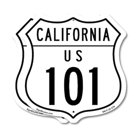 Signmission California Route Marker Shield Sign Us 1, 18 inch X 18 inch, Plastic Sign, 2PK SHI-P-2PACK-18-370