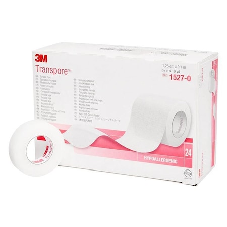 3M Transpore Tape, Plastic Medical Tape, 1/2"x10 Yards, 24PK 1527-0-CS